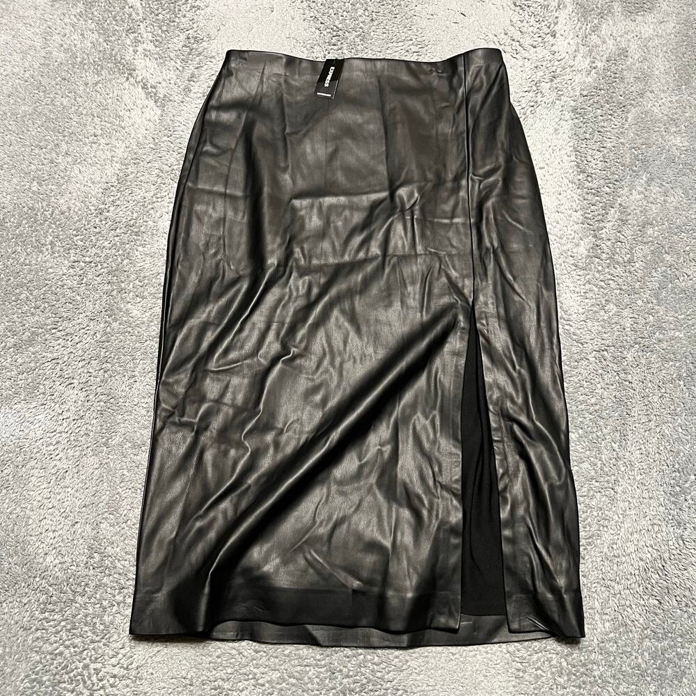 Express Faux Leather Pencil Skirt Womens Large Black High Waist Slit